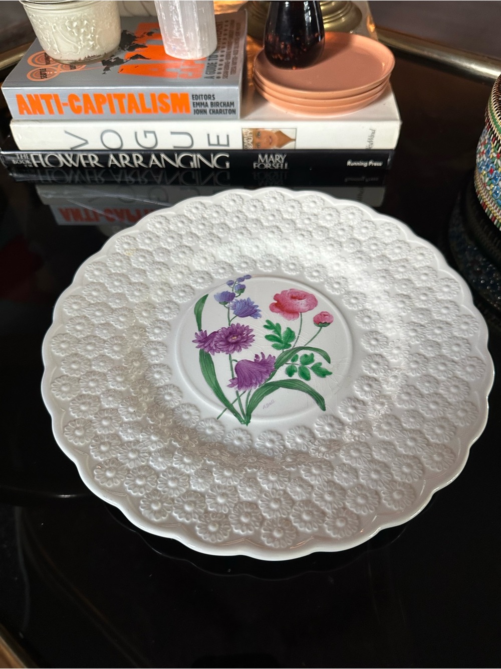 Vintage White Floral Embossed Dinner Plate w
Pink & Purple Flower Copeland Spode